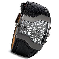 lancardo Herren Oversize Big Face Rechteck Dual Zeitzone Schlange Leder Armbanduhr Japanisches Uhrwerk (2) von Lancardo