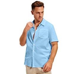 Lanckeli Herren Kurzarm Leinenhemden, Hawaiianisches Guayabera Hemd Elegantes Herren Strand Button-Down Hemd, Entspannter Lässiger Sommer Stil. von Lanckeli
