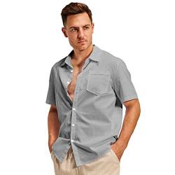 Lanckeli Herren Kurzarm Leinenhemden, Hawaiianisches Guayabera Hemd Elegantes Herren Strand Button-Down Hemd, Entspannter Lässiger Sommer Stil. von Lanckeli