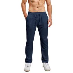 Lanckeli Herren Leinen Sommer Strand Yoga-Hose mit Kordelzug, Lässige, Lockere und Leichte Lange Hose. von Lanckeli