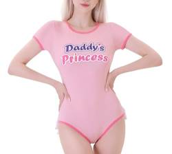 Landofgenie Baumwolle Damen Bodysuit Onesie Pyjamas One Piece Tops Briefdruck Rosa 3XL von Landofgenie