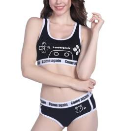 Landofgenie Camisole und Höschen Damen Baumwolle Bralette Set Sport Loungewear Set-Spiel Spielkonsole Schwarz 3XL von Landofgenie