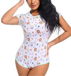 Landofgenie Damen Bodysuit Baumwolle Bodysuit Nette Print Onesie Pyjamas Nachtwäsche Tops Löwe 3XL von Landofgenie