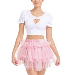 Landofgenie Frauen Mesh Tüll Puffy Petticoat Nette Mini Rosa Kurze Röcke 3XL von Landofgenie