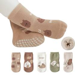 Rutschfeste Socken Kleinkinder 5 Paar Winter Warme Baby Stoppersocken AntiRutsch Socken für Jungen Mädchen (6-12 Monate, A2) von Landotter