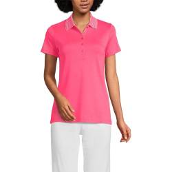 Lands' End Damen-Poloshirt aus Supima-Baumwolle, kurzärmelig, Rouge Pink Gingham, Groß von Lands' End