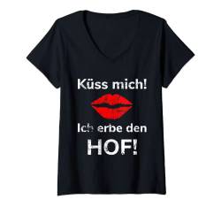 Damen Küss mich Ich erbe den Hof Landwirt Landwirtin Landwirtschaf T-Shirt mit V-Ausschnitt von Landwirt T-Shirts und Bekleidung Bauer nordishland