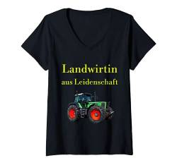 Damen Landwirtin aus Leidenschaft Trecker Traktor Bäuerin Geschenk T-Shirt mit V-Ausschnitt von Landwirt T-Shirts und Bekleidung Bauer nordishland