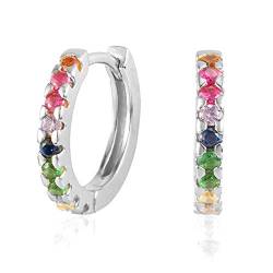 Brandlinger ® Ohrringe Silber 925. Bunte Creolen gold und silber mit Zirkonia bunt funkelnd. Schmuck Damen vergoldet mit 18 Karat für Frauen und Mädchen. Durchmesser der Creolen: 13mm von Langro Living