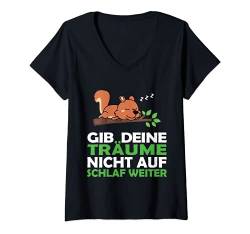 Damen Eichhörnchen Nachthemd Schlafshirt Pyjama Schlafanzug T-Shirt mit V-Ausschnitt von Langschläfer Morgenmuffel Nachteule Geschenkidee