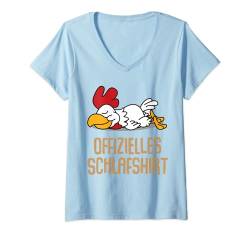 Offizielles Schlafshirt Pyjama Nachthemd Huhn Hahn Geschenk T-Shirt mit V-Ausschnitt von Langschläfer Morgenmuffel Schlafanzug Geschenkidee