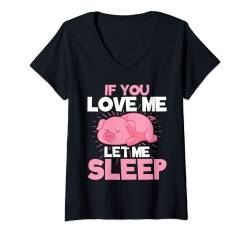 Damen Schweinchen Bauernhof Tier Pajama Schwein Schlafshirt T-Shirt mit V-Ausschnitt von Langschläfer Schlafanzug Schlafende Tiere