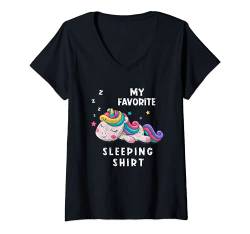Damen Fantasy Einhorn Nachthemd Pyjama Mein Lieblings Schlafshirt T-Shirt mit V-Ausschnitt von Langschläfer Schlafshirt Pajama Schlafen