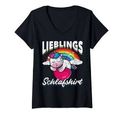 Damen Schlafen Fantasy Tier Nachthemd Einhorn Schlafshirt T-Shirt mit V-Ausschnitt von Langschläfer Schlafshirt Pajama Schlafen