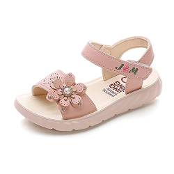 Lanivic Mädchen Kleinkind Sommer Sandalen Blumen Riemchensandalen Leder Sommer Strandsandalen Offener Zeh für Baby Kinder Mädchen Pink 28 von Lanivic