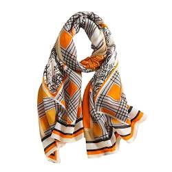 Linen Scarf Women Cotton Shawl Colour Block Neckerchief Warm Cloth Lightweight Muffle Long Head Wrap Ladies Hijab Muslim Belt Orange Scarf von Lankee