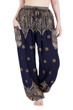 Lannaclothesdesign Damen Elefant Hippie Boho Yoga Haremshose - Blau - XX-Large von Lannaclothesdesign