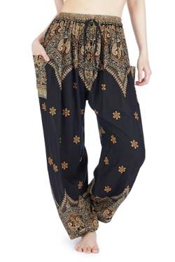 Lannaclothesdesign Damen Elefant Hippie Boho Yoga Haremshose - Schwarz - XX-Large von Lannaclothesdesign