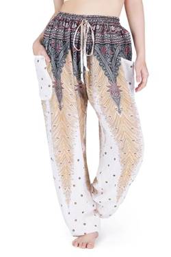 Lannaclothesdesign Damen Elefant Hippie Boho Yoga Haremshose - Weiß - XX-Large von Lannaclothesdesign