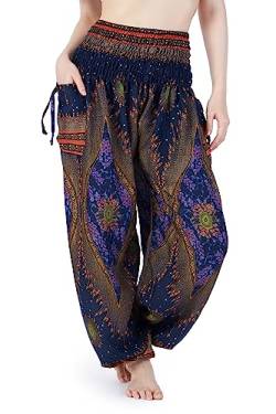 Lannaclothesdesign Damen-Haremshose mit gesmokter Taille, einfarbig, Boho-Yoga-Hose - Blau - X-Groß von Lannaclothesdesign