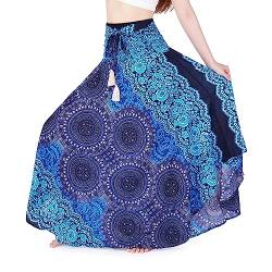 Lannaclothesdesign Damen Maxirock 101,6 cm lang Bohemian Gypsy Hippie Stil Kleidung - Blau - L/XL von Lannaclothesdesign