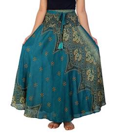 Lannaclothesdesign Damen Maxirock 101,6 cm lang Bohemian Gypsy Hippie Stil Kleidung - Blau - S/M von Lannaclothesdesign