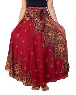 Lannaclothesdesign Damen Maxirock 101,6 cm lang Bohemian Gypsy Hippie Stil Kleidung - Rot - S/M von Lannaclothesdesign