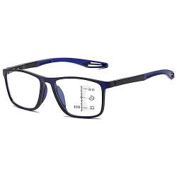 Lanomi Gleitsichtbrille Blaulichtfilter Herren Damen Progressives Multifokal Lesebrille Rechteckig Flexibel TR90 Lesehilfe Ultraleicht Brille mit Stärke Blau Rahmen Blau Arm(Multifokal) 1.5 von Lanomi