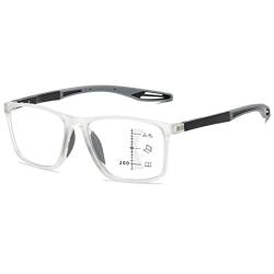 Lanomi Gleitsichtbrille Blaulichtfilter Herren Damen Progressives Multifokal Lesebrille Rechteckig Flexibel TR90 Lesehilfe Ultraleicht Brille mit Stärke Transparent Rahmen Grau Arm(Multifokal) 1.0 von Lanomi