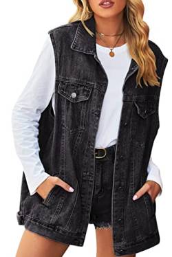 Lanomi Jeansweste Damen Ärmellos Denim Mantel Jacke Knopfleiste Revere Übergangsjacke Jeansjacke Weste mit Taschen Schwarz M von Lanomi