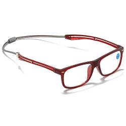 Lanomi Lesebrille Damen Herren Lesehilfe Blaulichtfilter mit Magnet Einstellbare Bügel Magnetverschluss Clip Sehhilfe zum Umhängen Magnetbrille mit Stärke Rot 1.5 von Lanomi