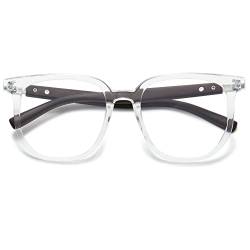 Lanomi Mode Blaulichtfilter Brille ohne Sehstärke Damen Herren UV400 Schutz TR90 Vollrand Computerbrille Holzarm Übergroße Anti Blaulicht Brillen (Durchsichtig) von Lanomi