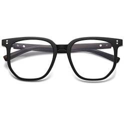 Lanomi Mode Blaulichtfilter Brille ohne Sehstärke Damen Herren UV400 Schutz TR90 Vollrand Computerbrille Holzarm Übergroße Anti Blaulicht Brillen (Schwarz) von Lanomi