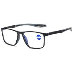 Lanomi Mode Blaulichtfilter Kurzsichtige Brille Rechteckig Flexibel Leichte UV400 Schutz Outdoor Myopia Brillen für Damen Herren Schwarz Rahmen Grau Arm -1.5 von Lanomi