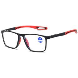 Lanomi Mode Blaulichtfilter Kurzsichtige Brille Rechteckig Flexibel Leichte UV400 Schutz Outdoor Myopia Brillen für Damen Herren Schwarz Rahmen Rot Arm -1.0 von Lanomi