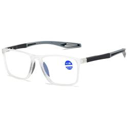 Lanomi Mode Blaulichtfilter Kurzsichtige Brille Rechteckig Flexibel Leichte UV400 Schutz Outdoor Myopia Brillen für Damen Herren Transparent Rahmen Grau Arm -1.5 von Lanomi