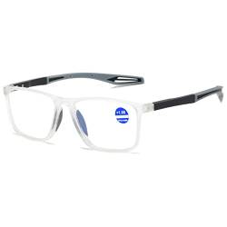 Lanomi Mode Blaulichtfilter Kurzsichtige Brille Rechteckig Flexibel Leichte UV400 Schutz Outdoor Myopia Brillen für Damen Herren Transparent Rahmen Grau Arm -4.0 von Lanomi