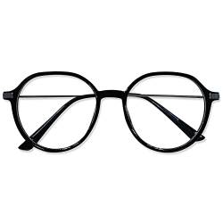 Lanomi Mode Lesebrille Blaulichtfilter Computer Brille Rund Damen Herren TR90 Kunststoff Rahmen mit Metall Bügeln Lesehilfe Sehhilfe Anti Müdigkeit Brille Schwarz 2.0 von Lanomi