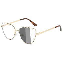 Lanomi Photochrome Selbsttönende Katzenauge Blaulichtfilter Brille ohne Sehstärke Retro Cateye Sonnen Computerbrille Metall Dünner Rahmen UV Schutz Brillenfassung Gold von Lanomi