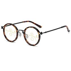 Lanomi Progressive Multifokal Lesebrille Damen Herren Rund Retro Metall Blaulichtfilter Lesehilfe Anti Blaulicht Brillen mit Stärke Multifokal schildpatt 4.0 von Lanomi