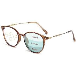 Lanomi Progressive Multifokale Lesebrille Blaulichtfilter Damen Herren Rund Gleitsichtbrille Lesehilfe Sehhilfe UV400 Schutz Brille mit Stärke Braun(Multifokale) 2.5 von Lanomi