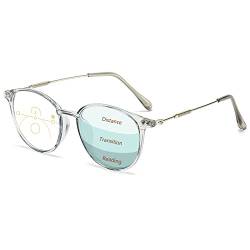 Lanomi Progressive Multifokale Lesebrille Blaulichtfilter Damen Herren Rund Gleitsichtbrille Lesehilfe Sehhilfe UV400 Schutz Brille mit Stärke Grau(Multifokale) 2.0 von Lanomi