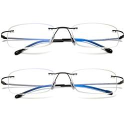 Lanomi Randlos Lesebrille Blaulichtfilter Metall Ultralight Herren Damen rechteckig Lesehilfe Anti-Blaulicht Brillen 1,0 1,5 2,0 2,5 3,0 3,5 4,0(2 stück Grau+Schwarz,1.0) von Lanomi