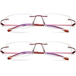 Lanomi Randlos Lesebrille Blaulichtfilter Metall Ultralight Herren Damen rechteckig Lesehilfe Anti-Blaulicht Brillen 1,0 1,5 2,0 2,5 3,0 3,5 4,0(2 stück Rot,2.0) von Lanomi