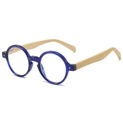 Lanomi Retro Lesebrille Rund Damen Herren Lesehilfe Klein Vintage Holz Bügel Sehhilfe Ohne Blaulichtfilter Brille mit Sehstärke Blau 1.0 von Lanomi