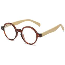 Lanomi Retro Lesebrille Rund Damen Herren Lesehilfe Klein Vintage Holz Bügel Sehhilfe Ohne Blaulichtfilter Brille mit Sehstärke Braun 2.5 von Lanomi