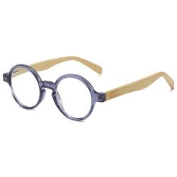 Lanomi Retro Lesebrille Rund Damen Herren Lesehilfe Klein Vintage Holz Bügel Sehhilfe Ohne Blaulichtfilter Brille mit Sehstärke Grau 4.0 von Lanomi