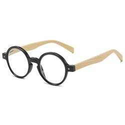 Lanomi Retro Lesebrille Rund Damen Herren Lesehilfe Klein Vintage Holz Bügel Sehhilfe Ohne Blaulichtfilter Brille mit Sehstärke Schwarz 2.5 von Lanomi