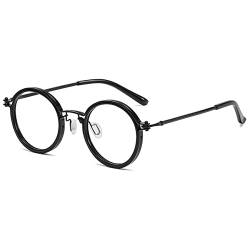 Lanomi Retro Sehr Rund Blaulichtfilter Brille Ohne Sehstärke Vintage Nerdbrille Metall Voller Rahmen Anti Blau Computerbrille für Damen Herren Schwarz Rahmen von Lanomi
