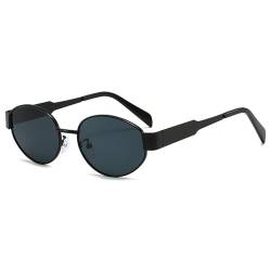 Lanomi Retro Sonnenbrille Damen Herren Oval Metallrahmen Getönt Brille für UV400 Schutz Travel Outdoor Schwarz Rahmen Grau Linse von Lanomi